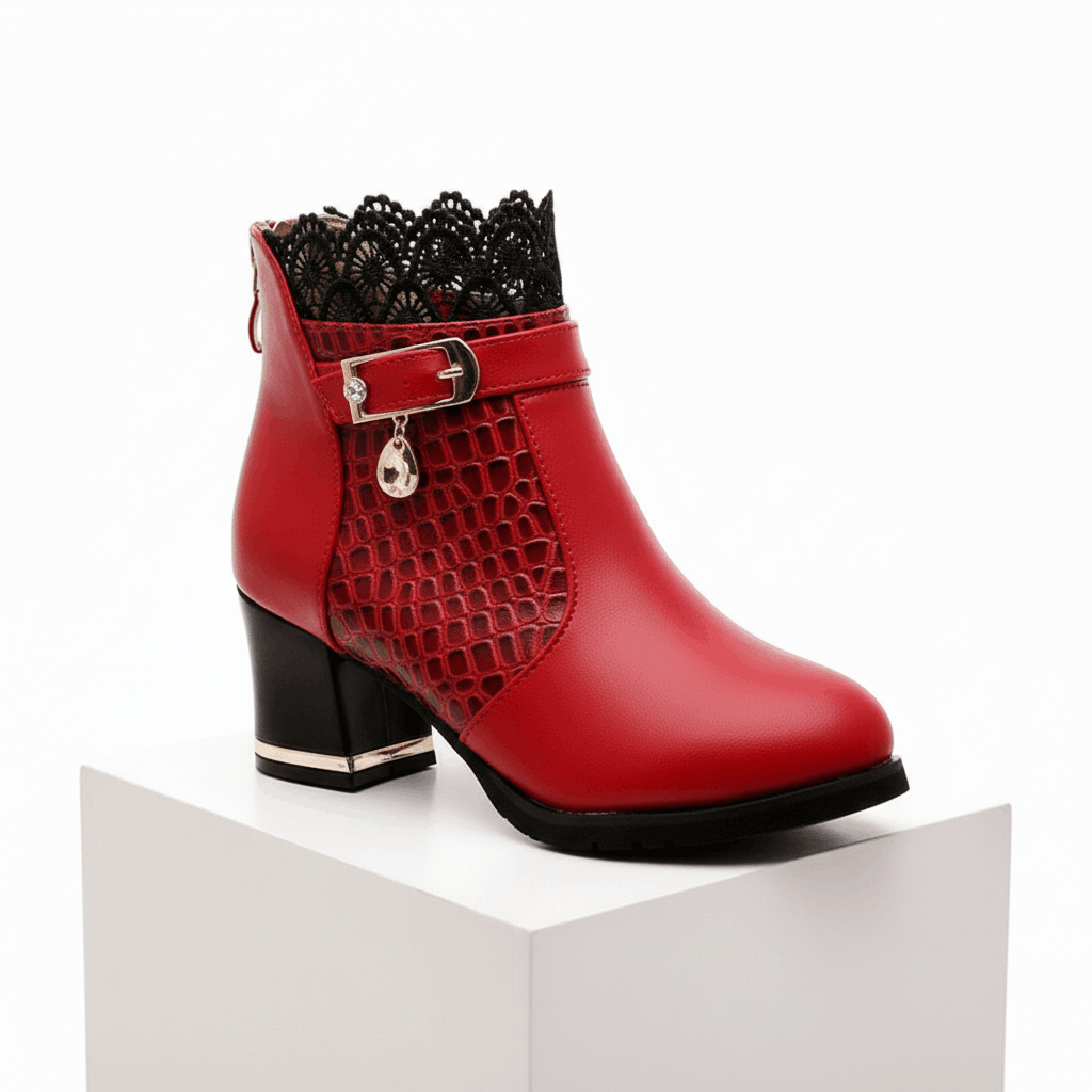 Women's Smooth Leather Croc-Effect Black Ankle Boots Corvine