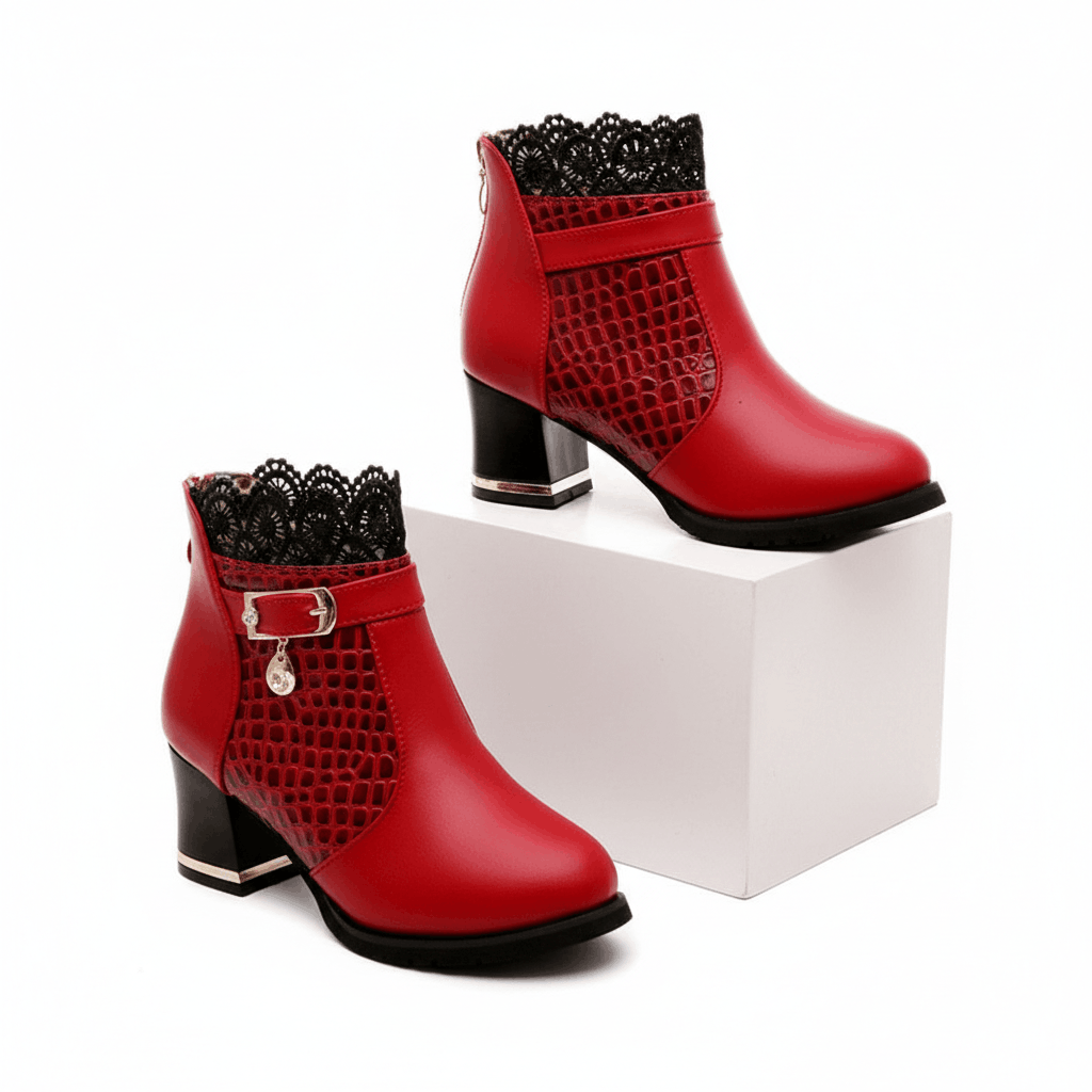 Women's Smooth Leather Croc-Effect Black Ankle Boots Corvine