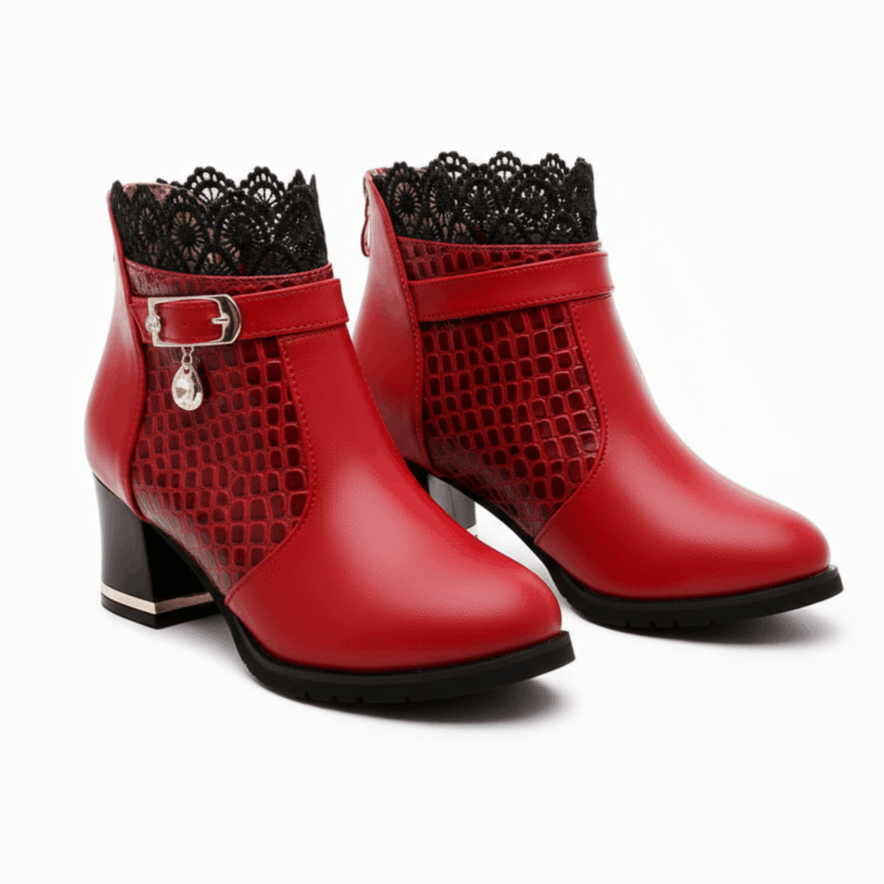 Women's Smooth Leather Croc-Effect Black Ankle Boots Corvine
