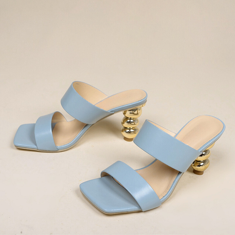 Women's Smooth Leather Gold Square Toe Heels Corvine