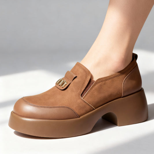 Women's Smooth Leather Platform Loafers Corvine