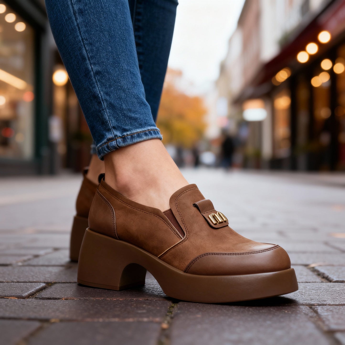 Women's Smooth Leather Platform Loafers Corvine