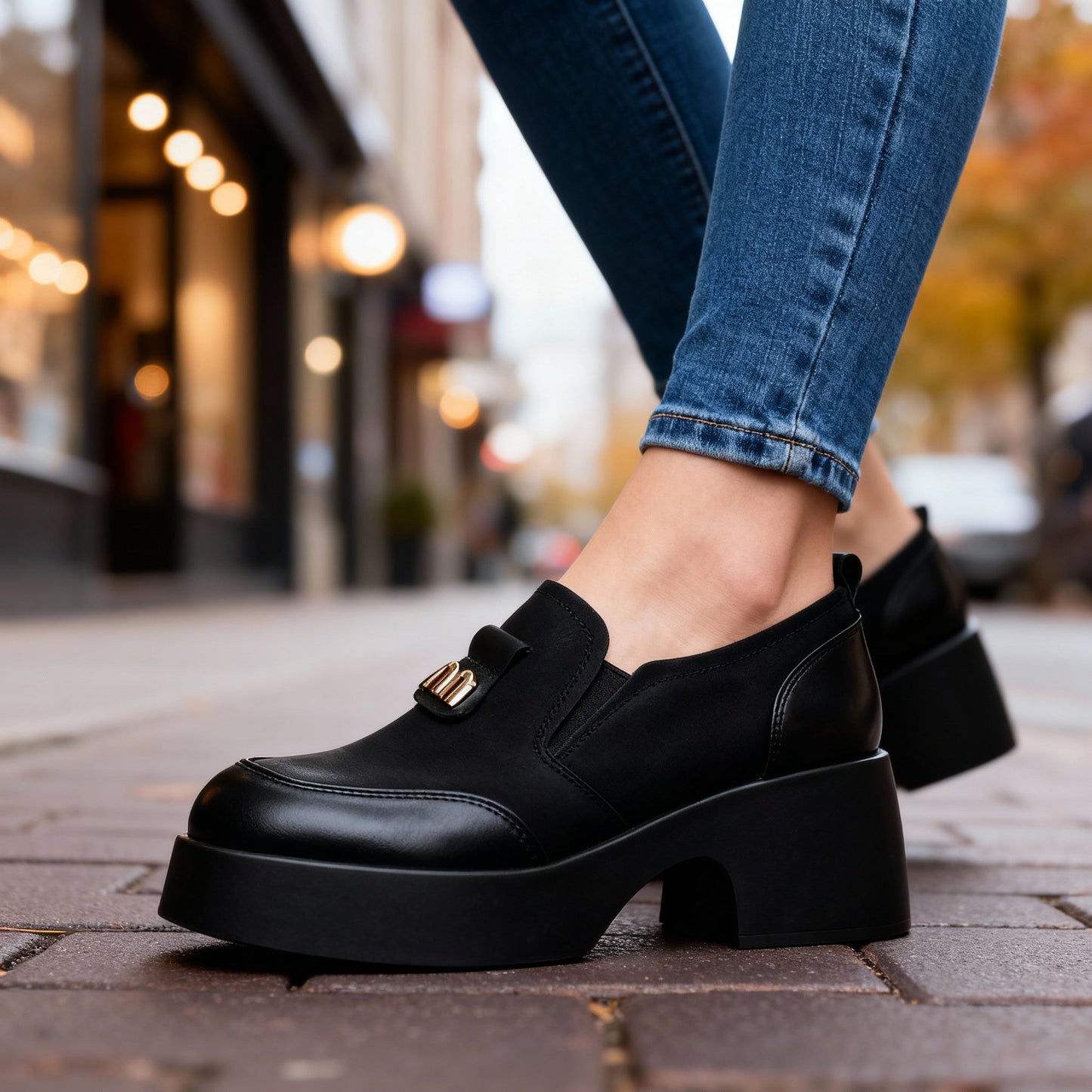 Women's Smooth Leather Platform Loafers Corvine