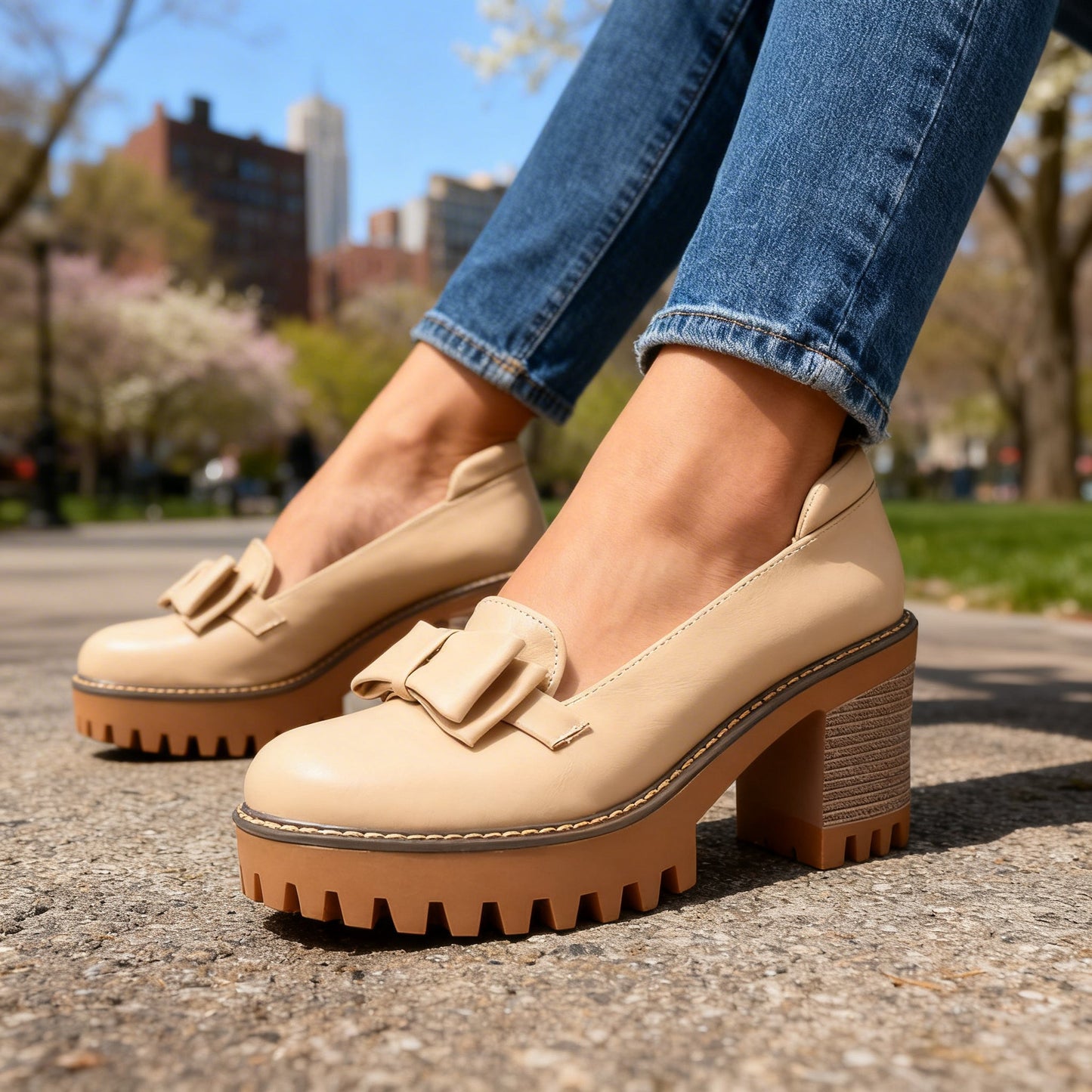 Women's Smooth Leather Platform Loafers Corvine