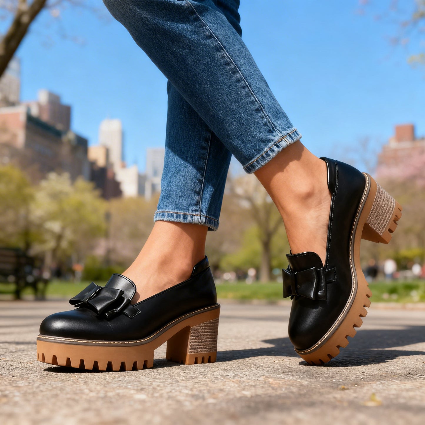 Women's Smooth Leather Platform Loafers Corvine
