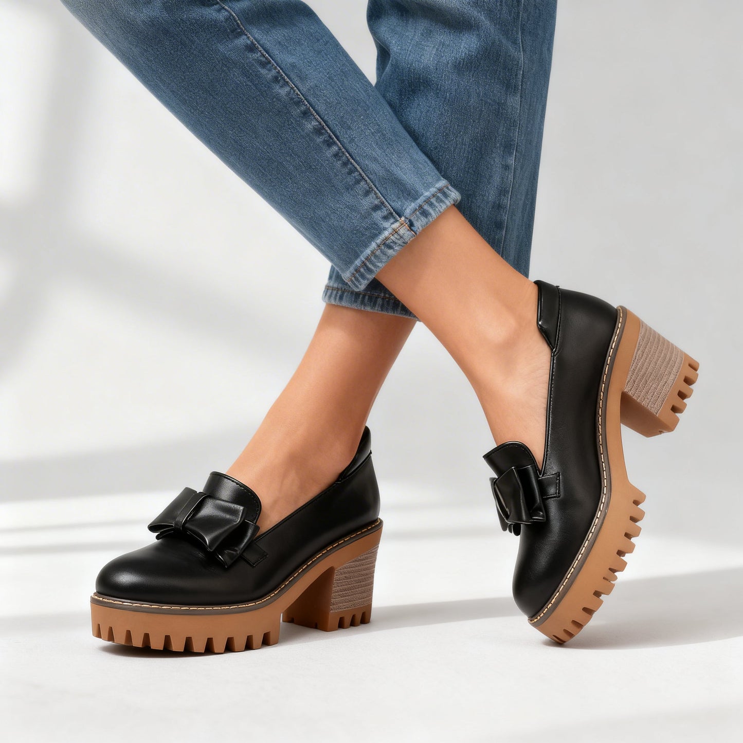 Women's Smooth Leather Platform Loafers Corvine