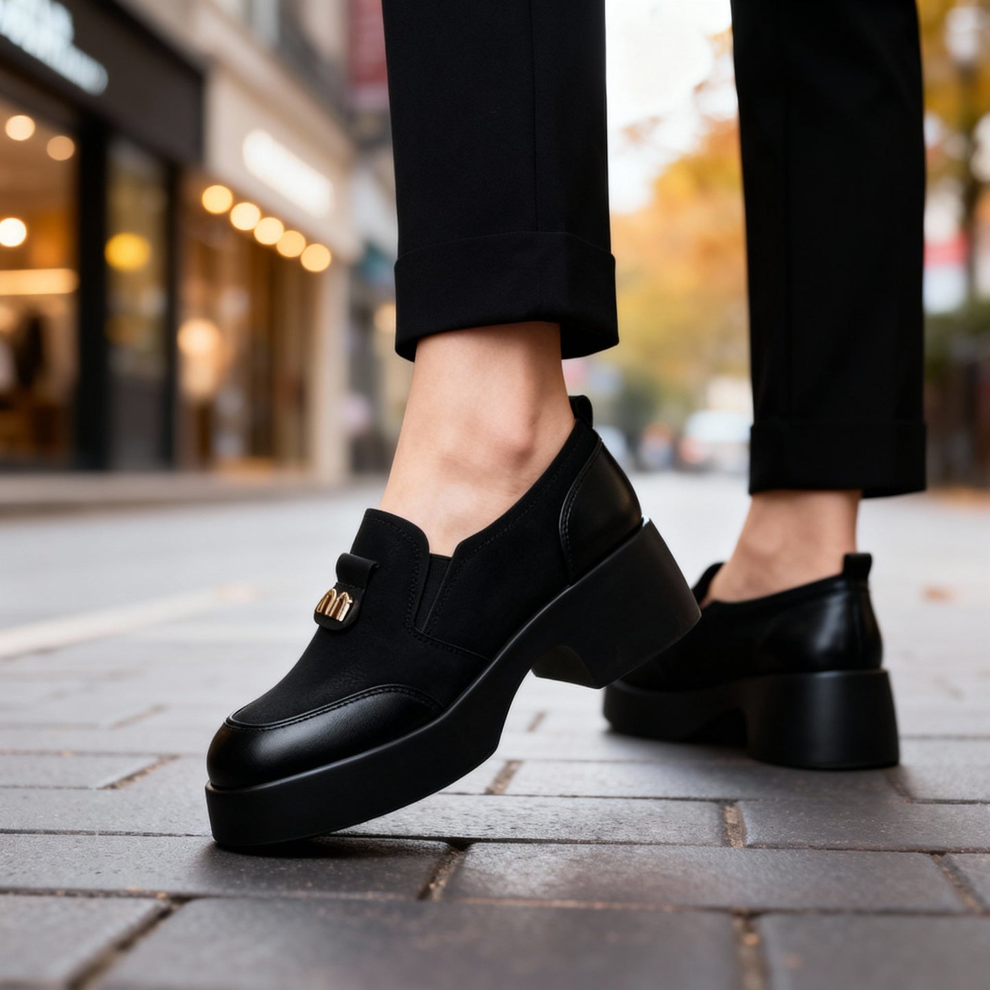 Women's Smooth Leather Platform Loafers Corvine