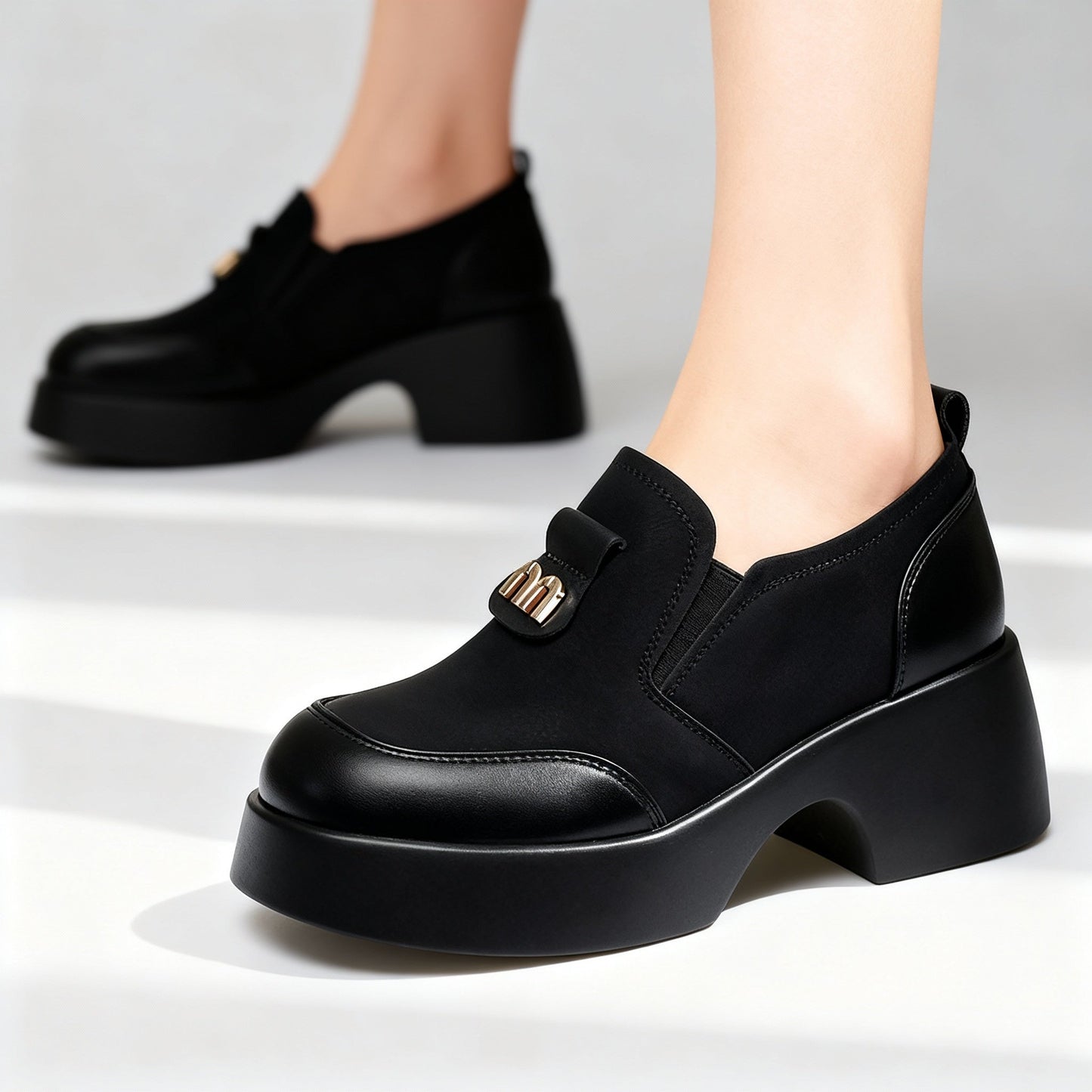 Women's Smooth Leather Platform Loafers Corvine