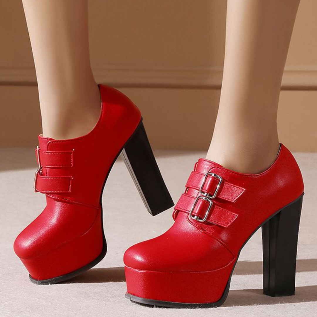 Women's Smooth Matte Black Platform Heels Corvine