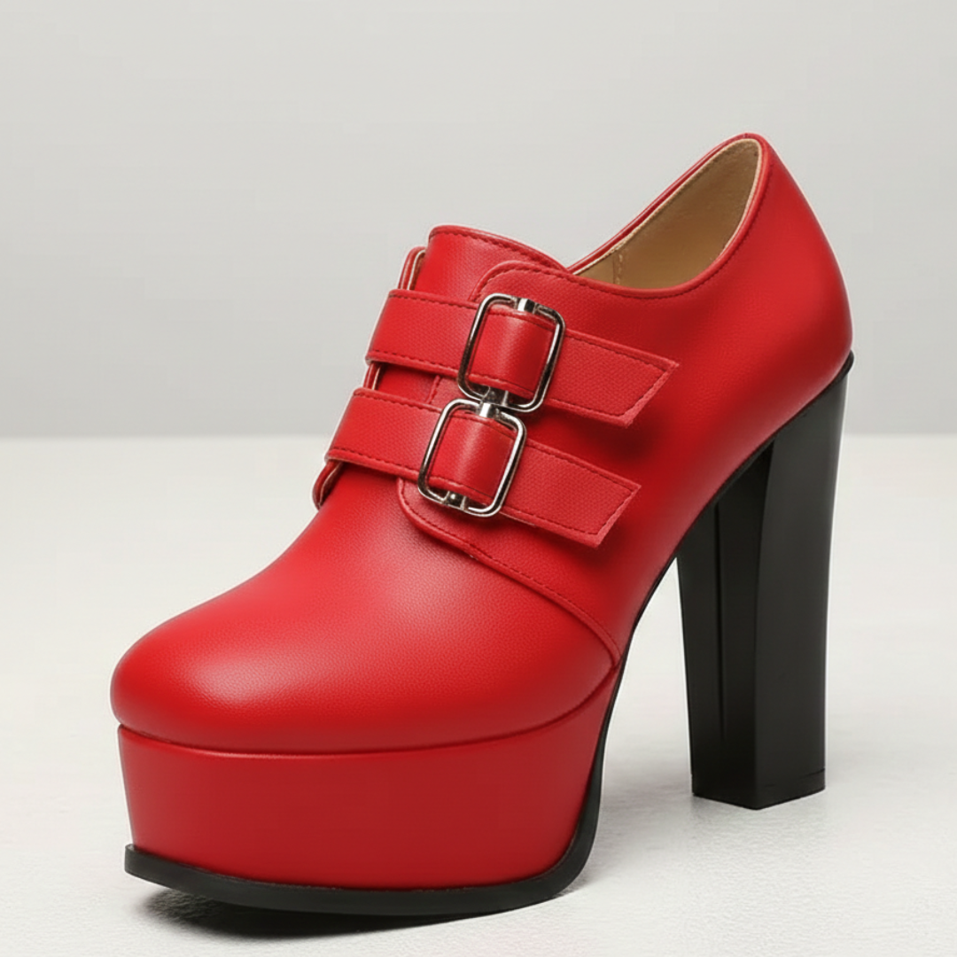 Women's Smooth Matte Black Platform Heels Corvine