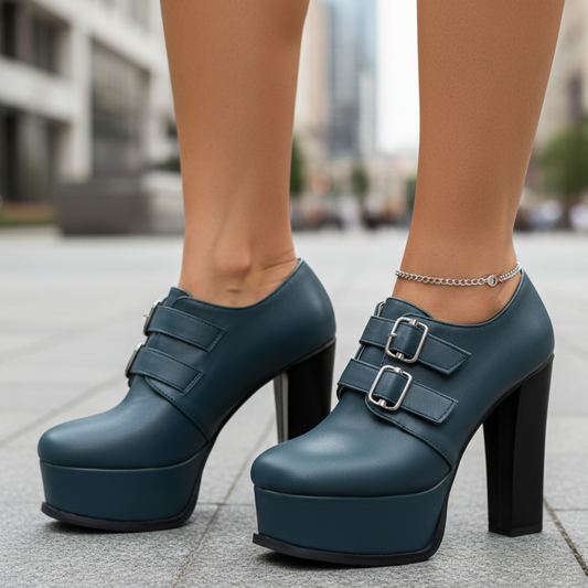 Women's Smooth Matte Faux Leather Platform Heels Corvine