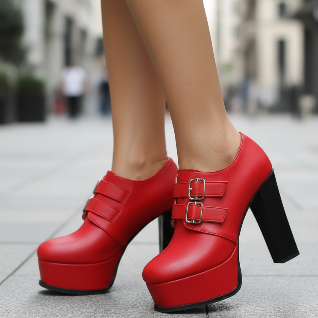 Women's Smooth Matte Faux Leather Platform Heels Corvine