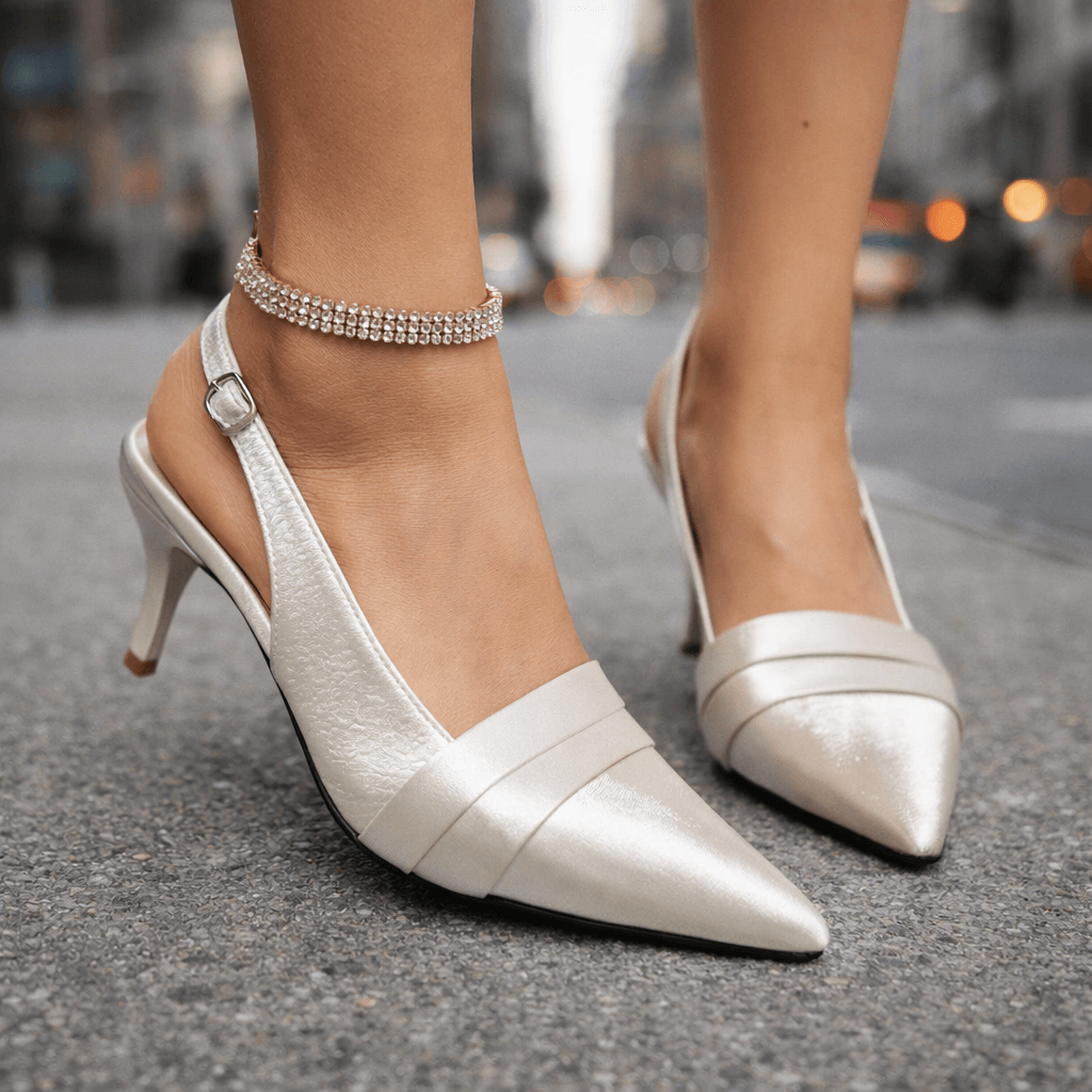 Women's Smooth Satin Pointed Toe Black Heels Corvine