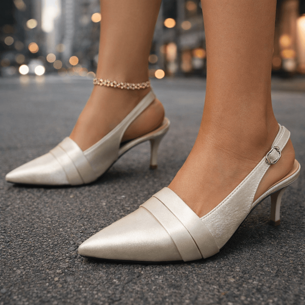 Women's Smooth Satin Pointed Toe Black Heels Corvine