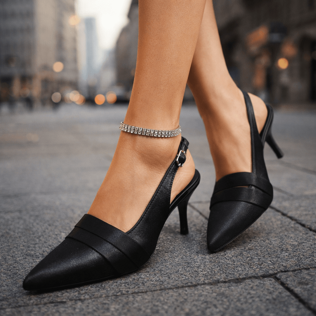 Women's Smooth Satin Pointed Toe Black Heels Corvine