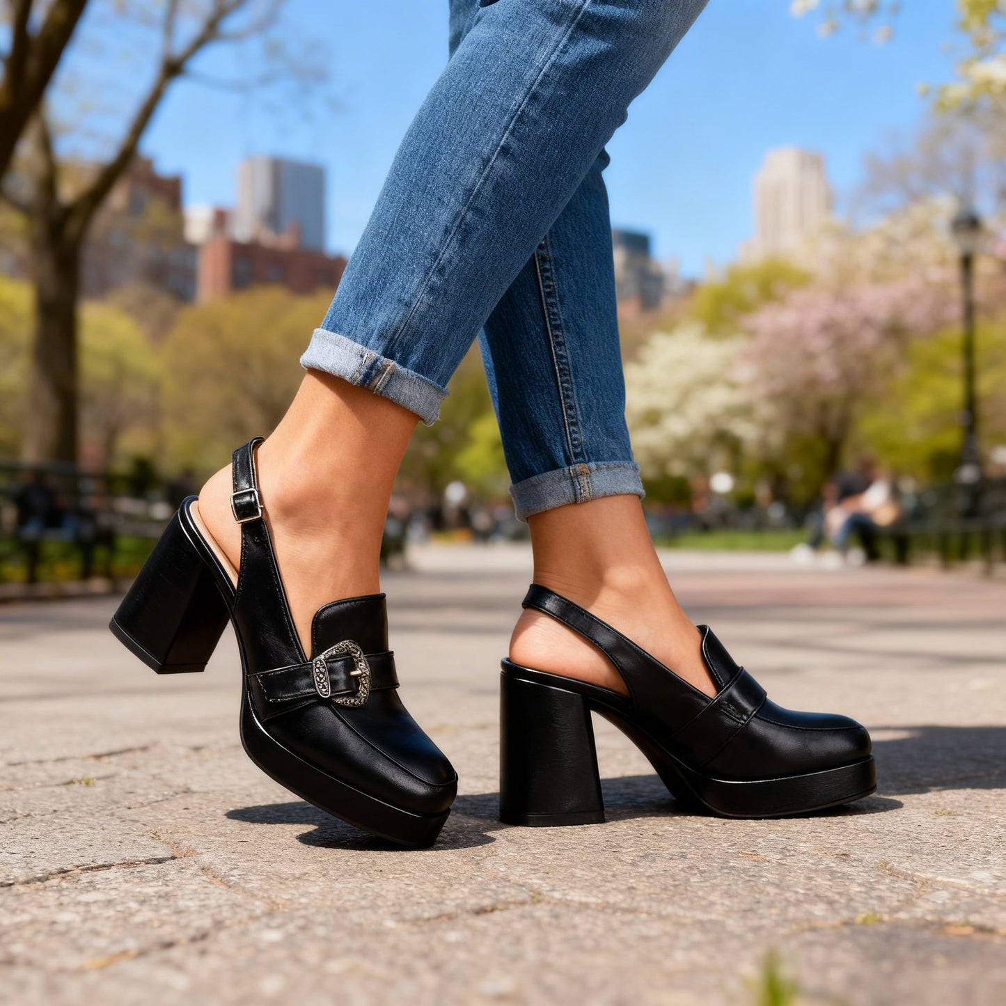 Women's Smooth Upper Black Slingback Heels Corvine