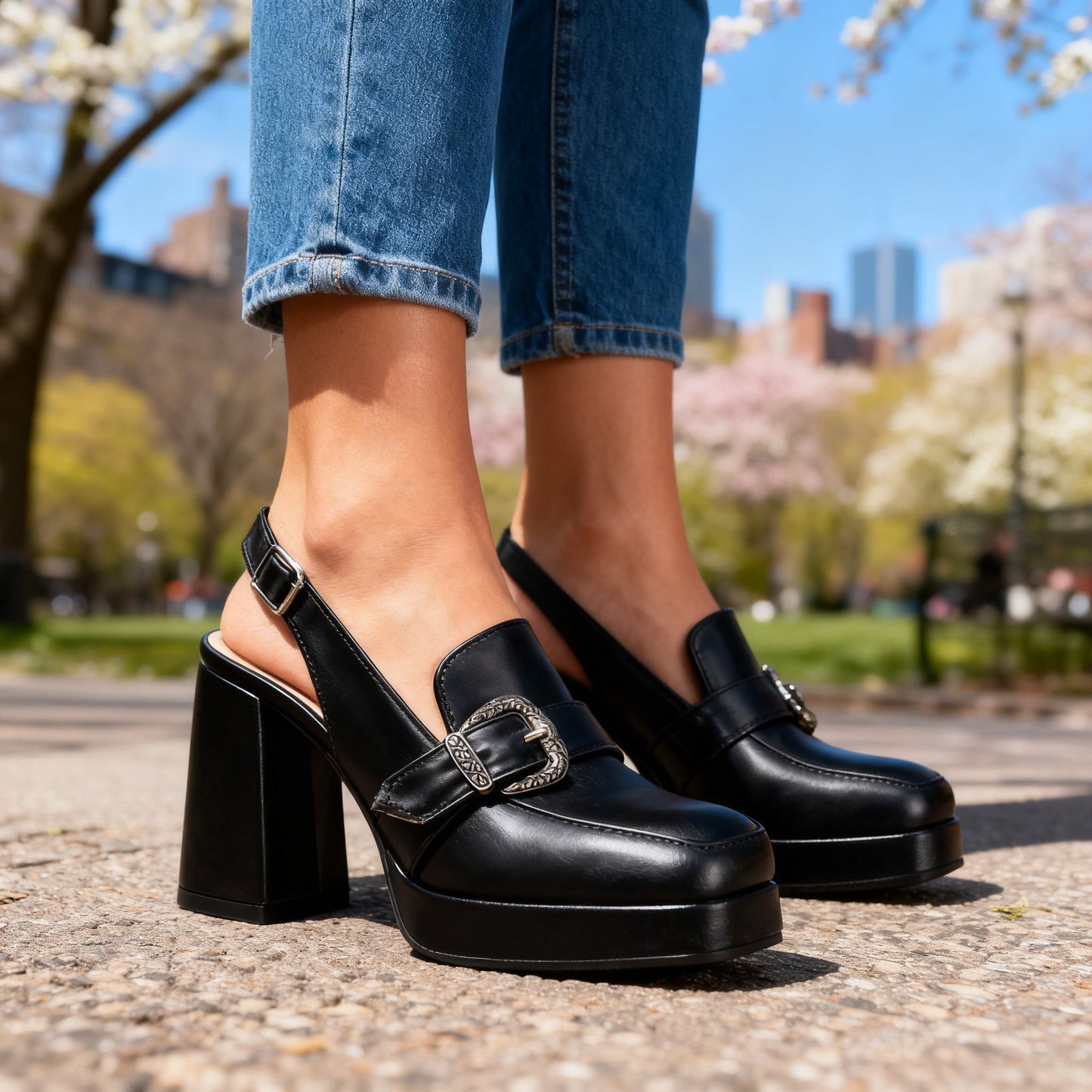 Women's Smooth Upper Black Slingback Heels Corvine