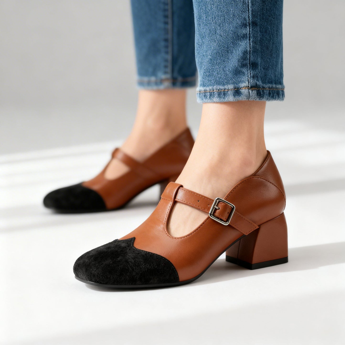 Women's Smooth Upper T-Strap Loafers Corvine