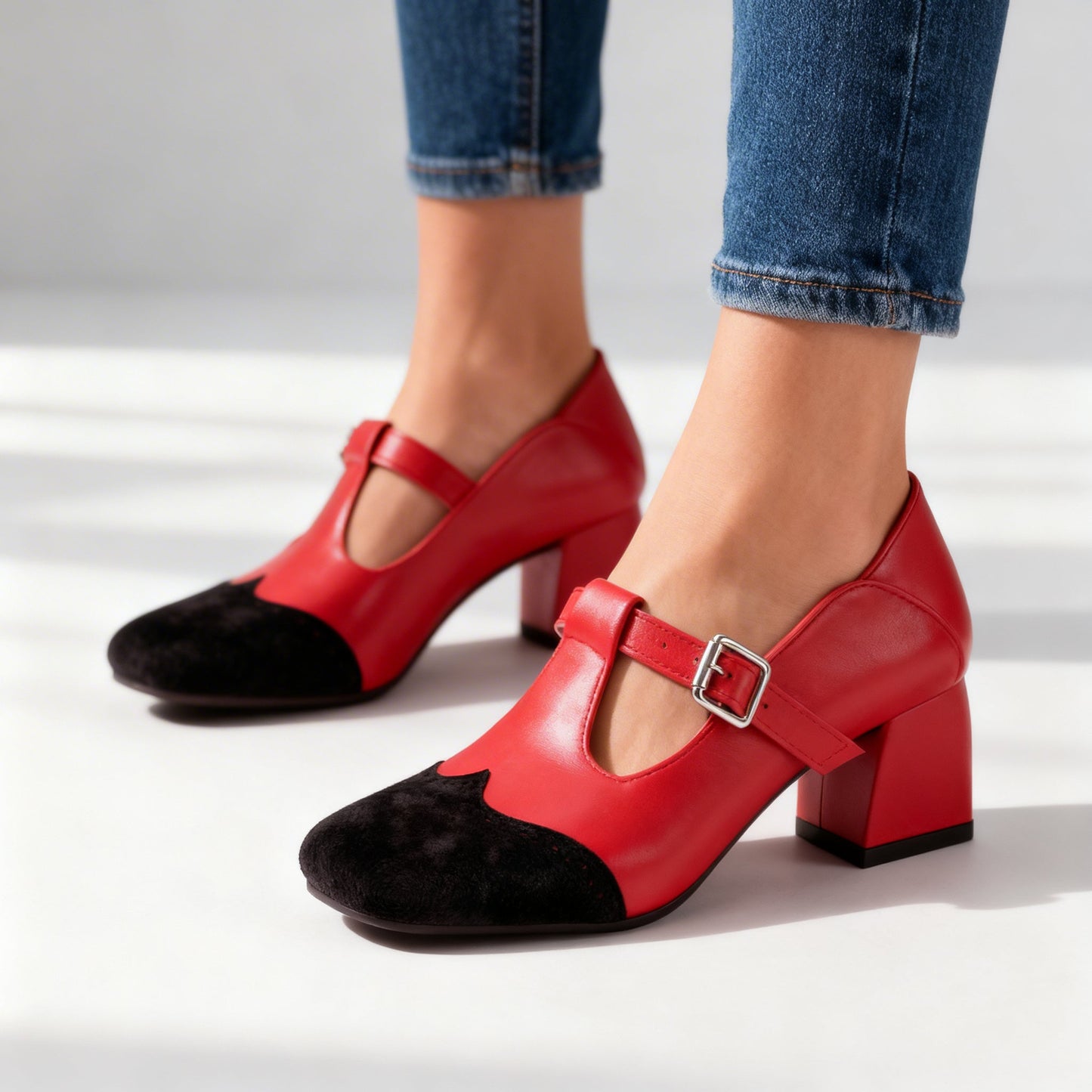 Women's Smooth Upper T-Strap Loafers Corvine