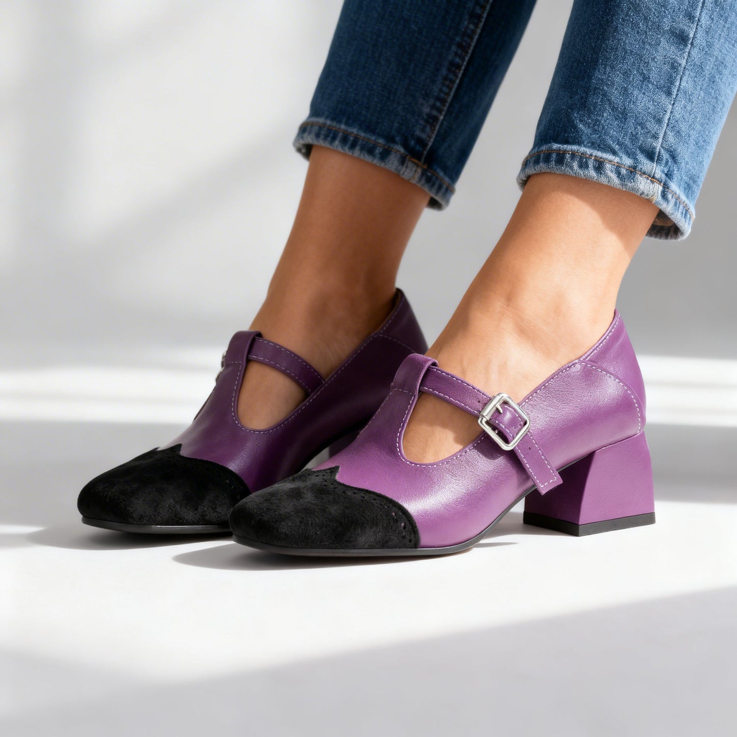 Women's Smooth Upper T-Strap Loafers Corvine