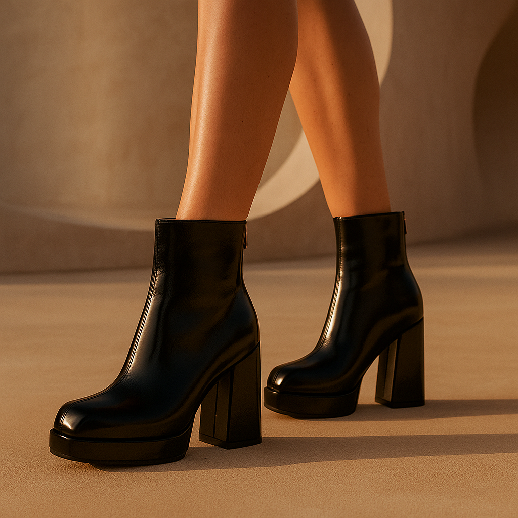 Women's Smooth Vegan Leather Black Ankle Boots Corvine