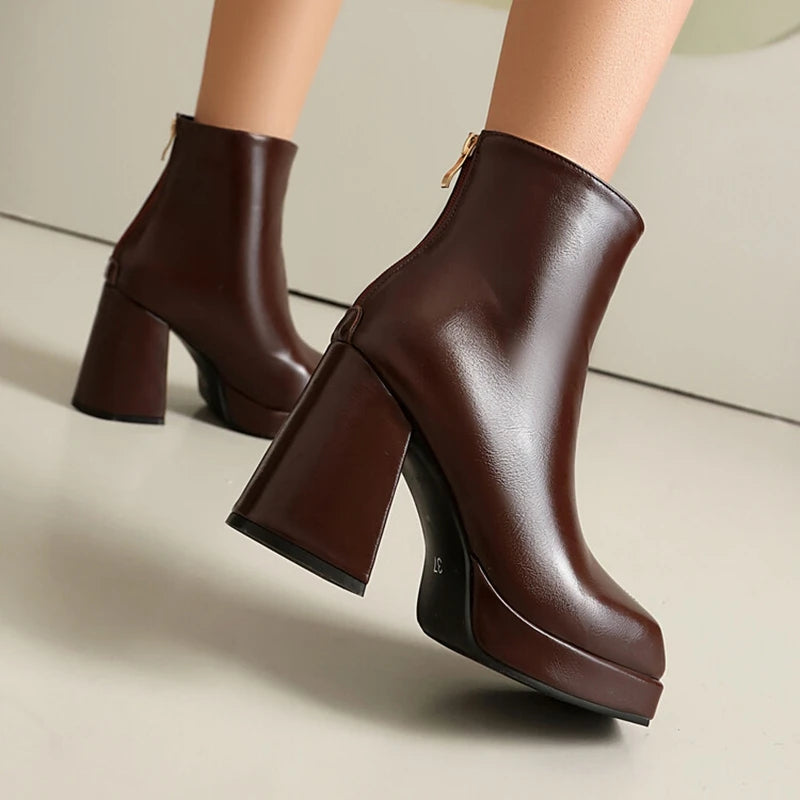 Women's Smooth Vegan Leather Black Ankle Boots Corvine