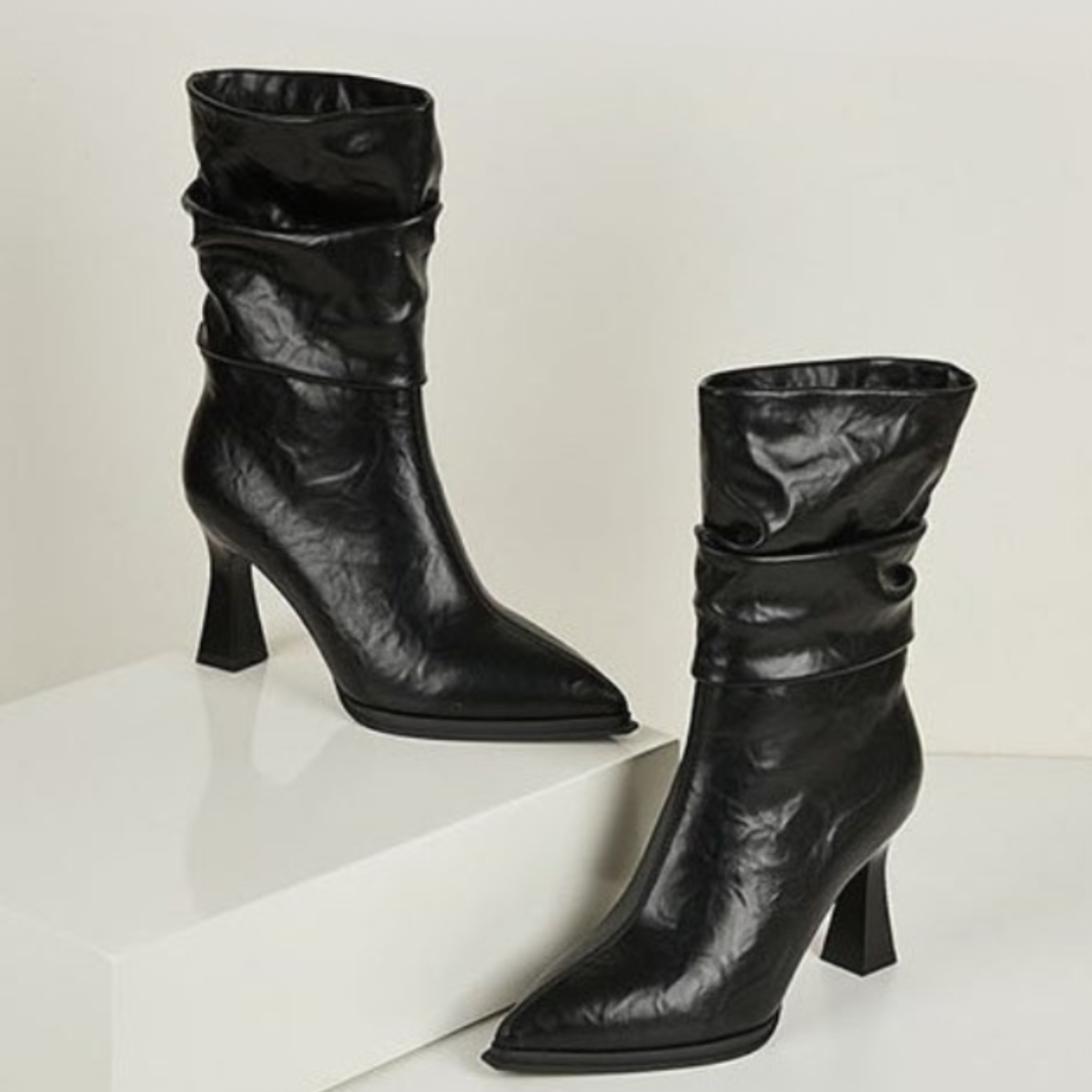 Women's Smooth Vegan Leather Black Slouch Boots Corvine