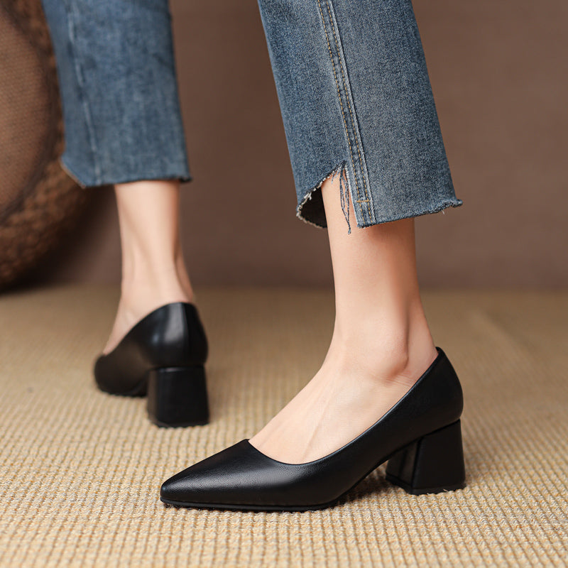 Women's Smooth Vegan Leather Block Heels Corvine