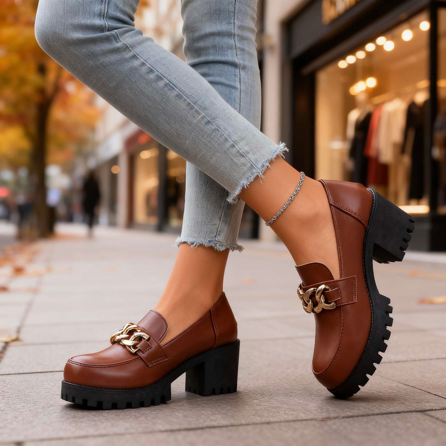 Women's Smooth Vegan Leather Chain Loafers Corvine