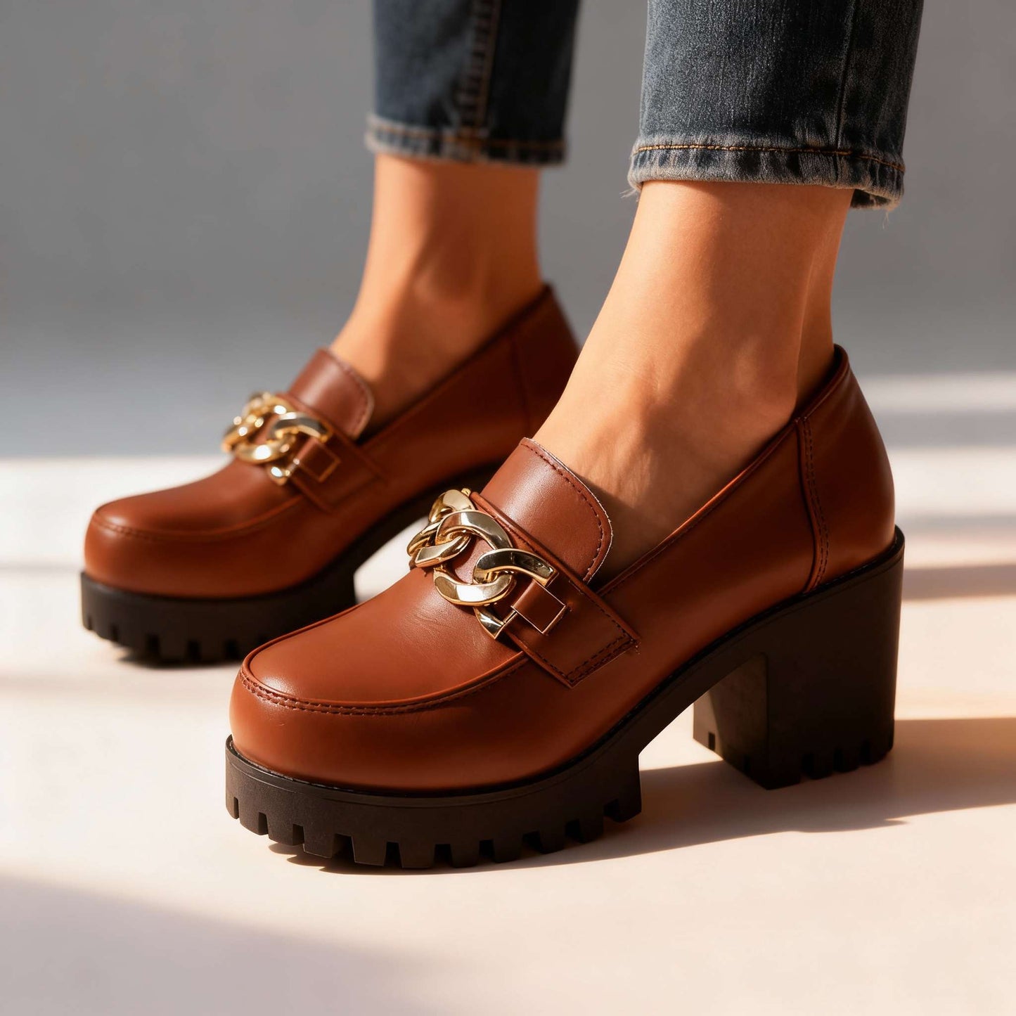 Women's Smooth Vegan Leather Chain Loafers Corvine