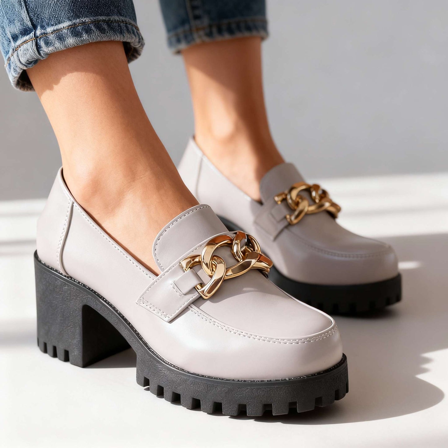 Women's Smooth Vegan Leather Chain Loafers Corvine