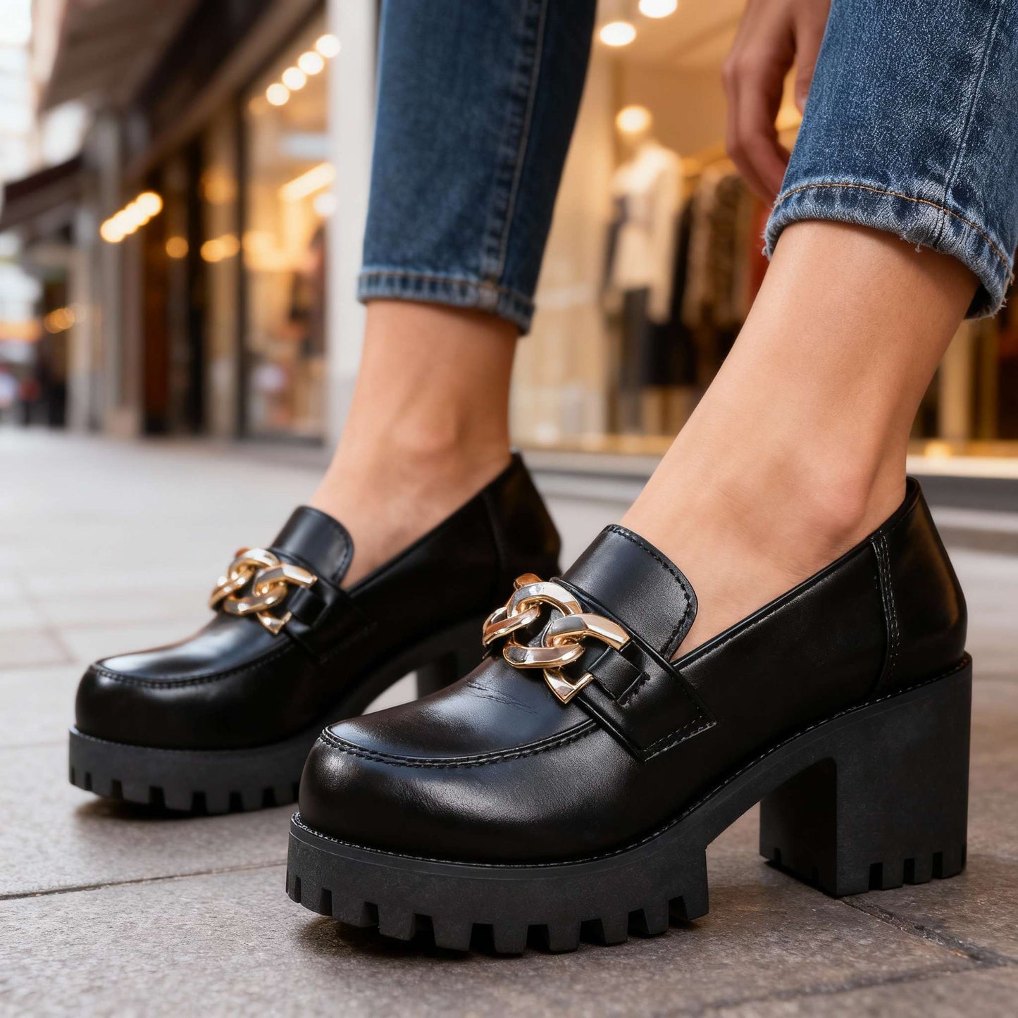 Women's Smooth Vegan Leather Chain Loafers Corvine