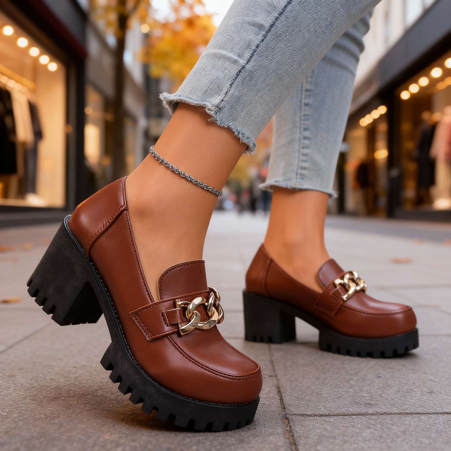 Women's Smooth Vegan Leather Chain Loafers Corvine