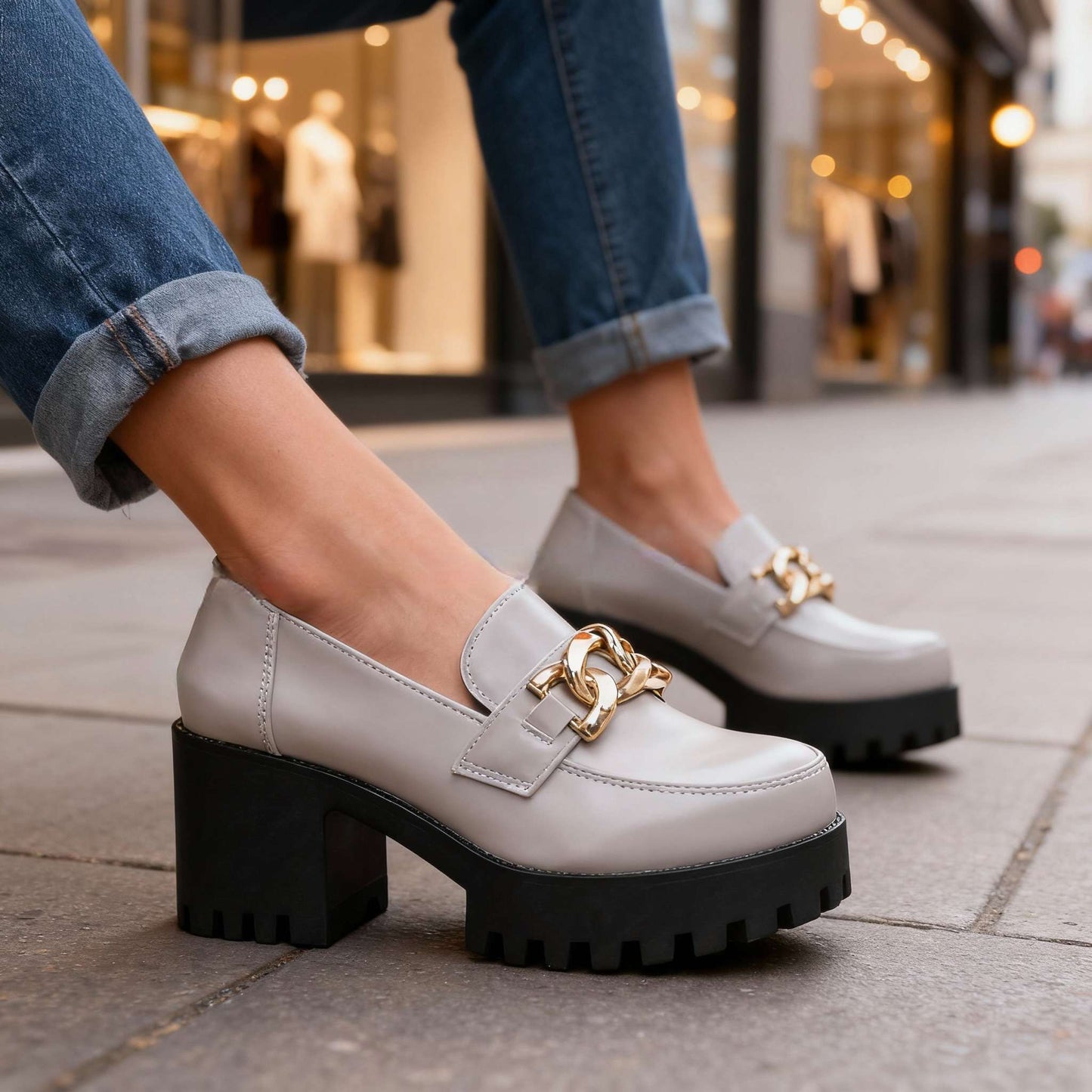 Women's Smooth Vegan Leather Chain Loafers Corvine