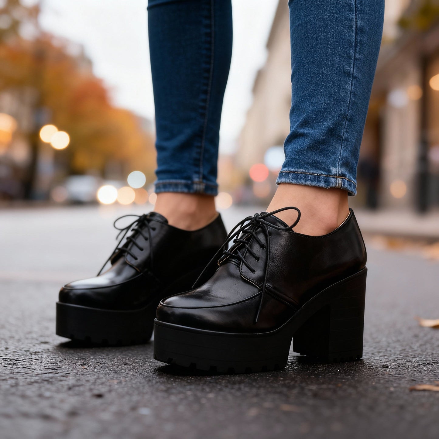 Women's Smooth Vegan Leather Lace-Up Block Heels Corvine
