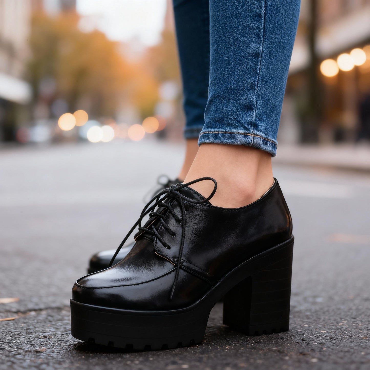 Women's Smooth Vegan Leather Lace-Up Block Heels Corvine