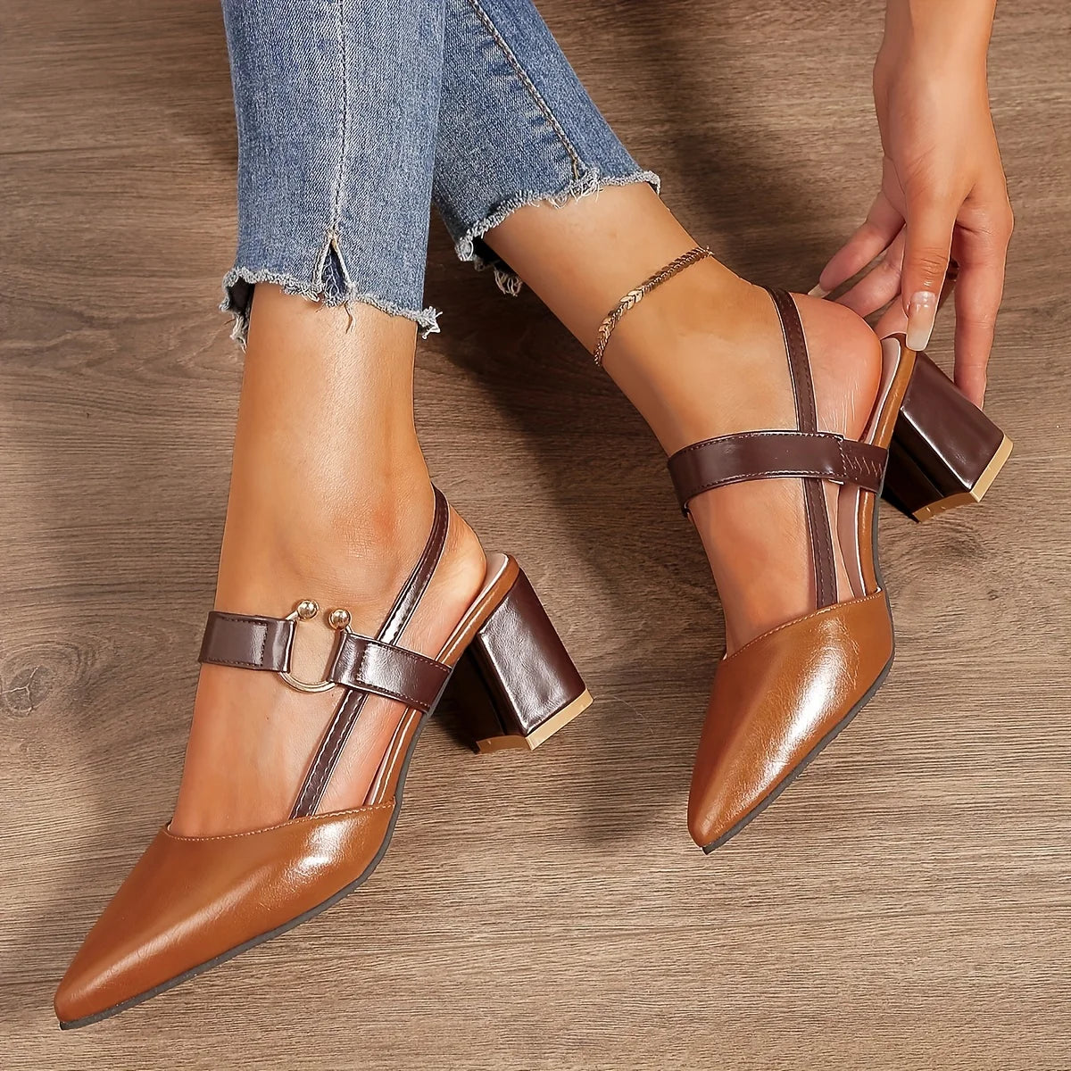 Women's Smooth Vegan Leather Slingback Heels Corvine