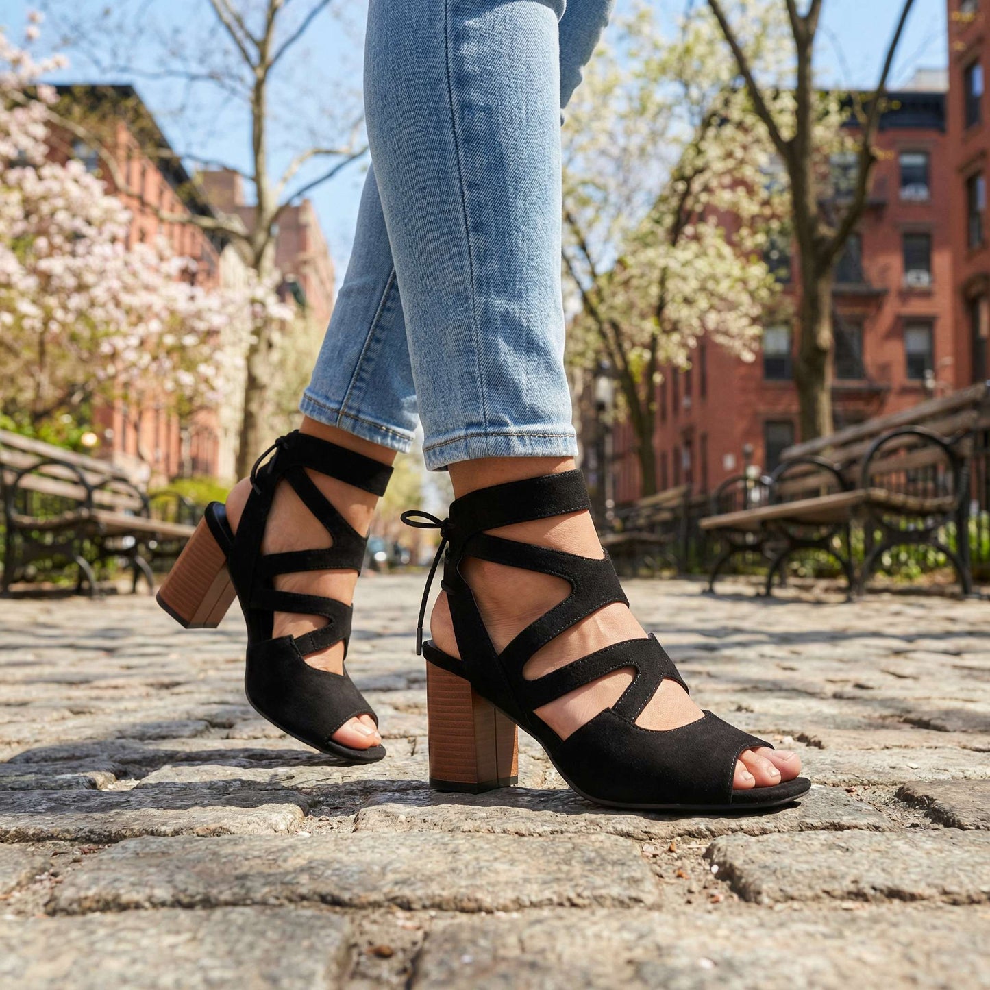 Women's Snake-Embossed Leather Block Heel Sandals Corvine