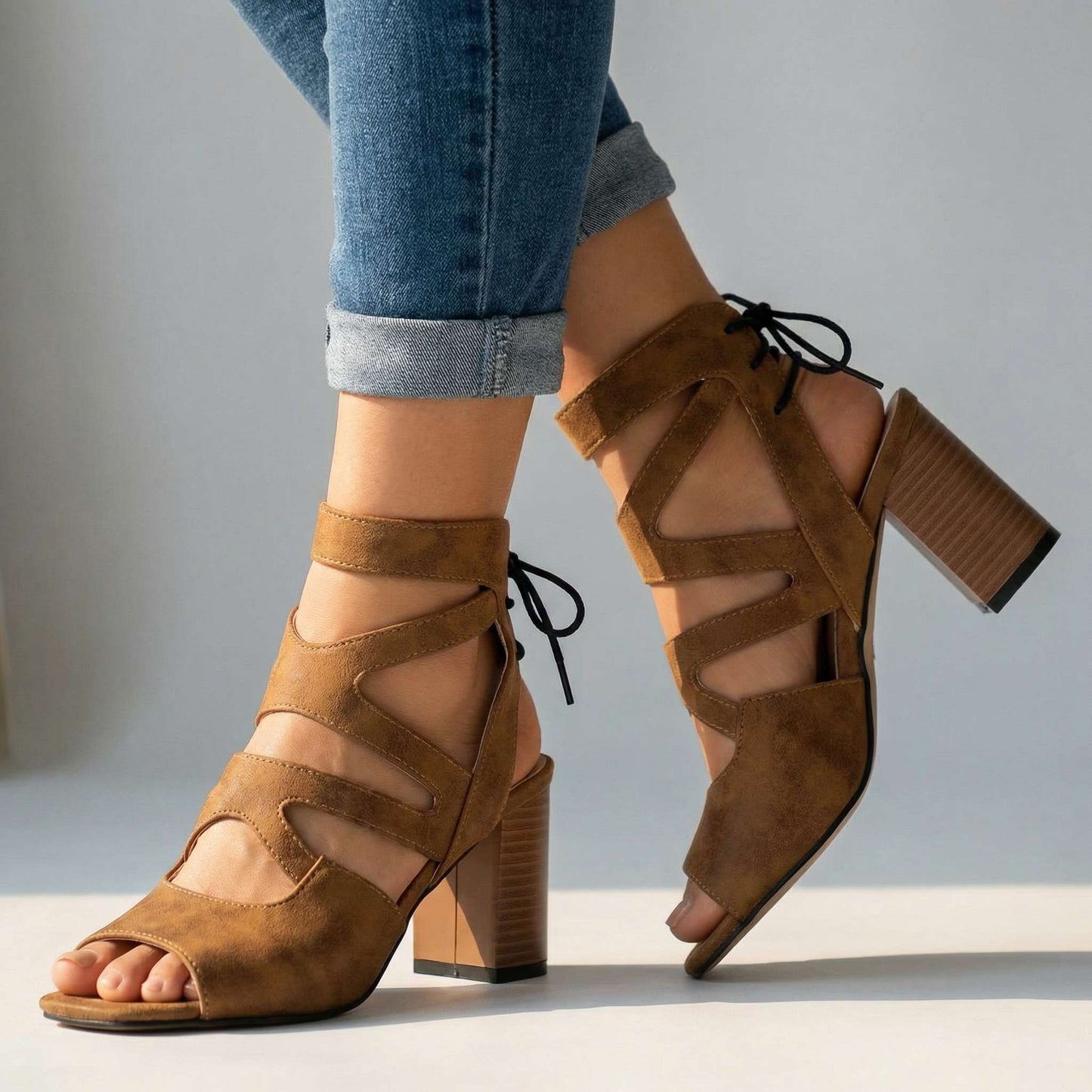 Women's Snake-Embossed Leather Block Heel Sandals Corvine