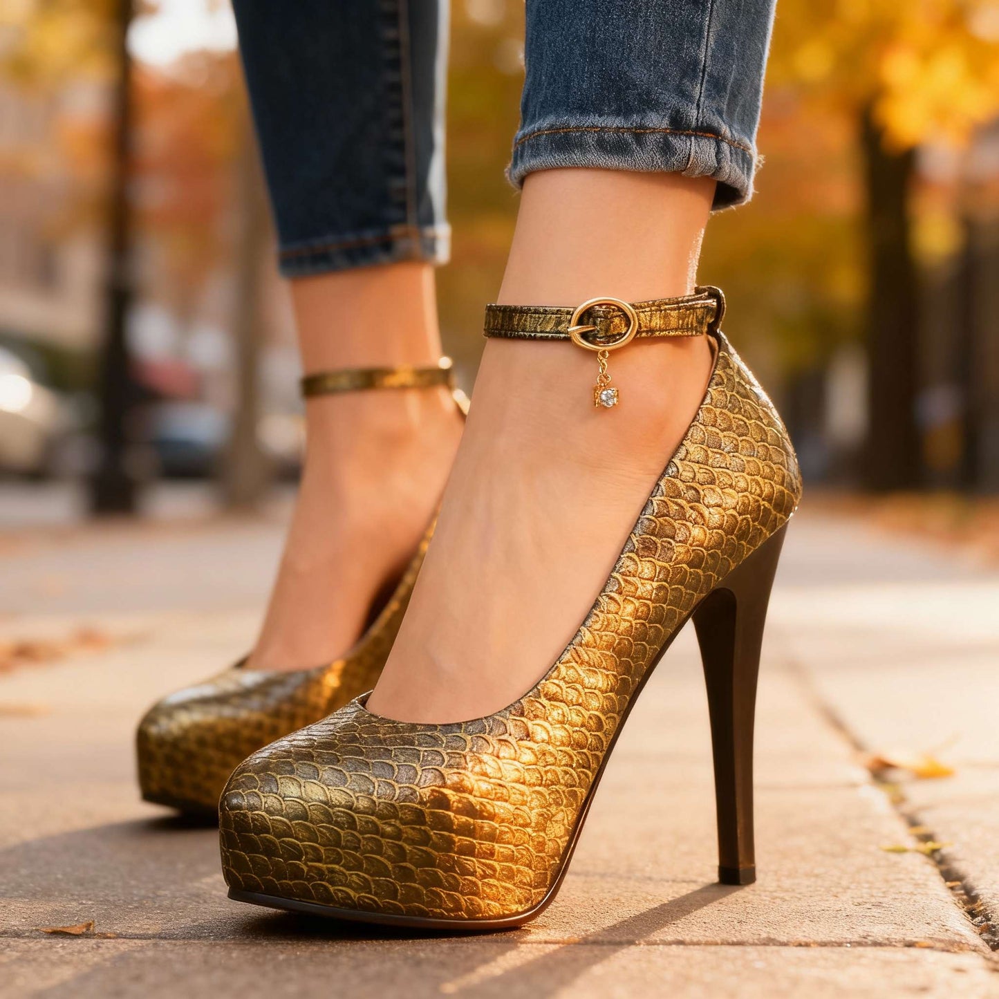 Women's Snake-Embossed Tapered Heel Heels Corvine