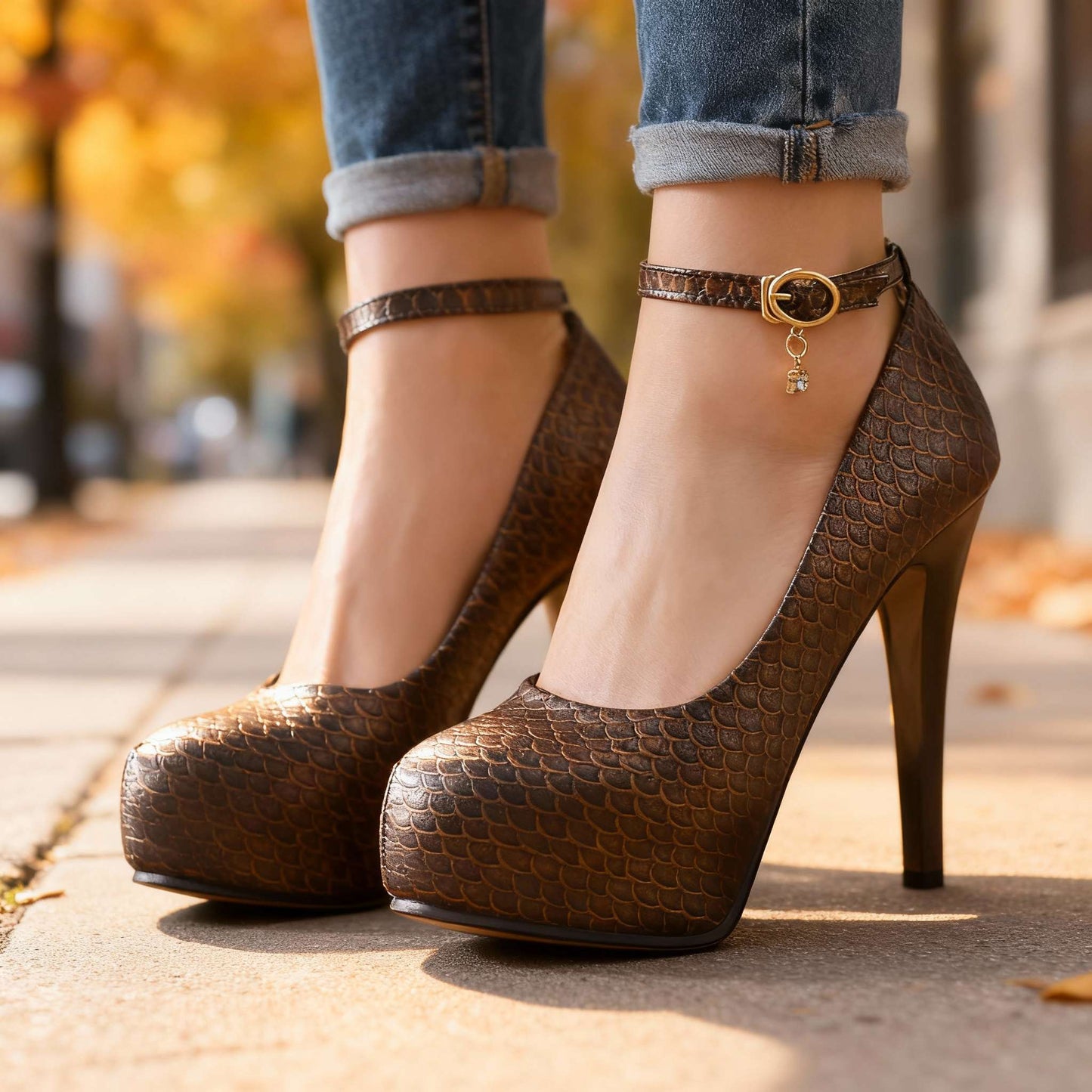 Women's Snake-Embossed Tapered Heel Heels Corvine