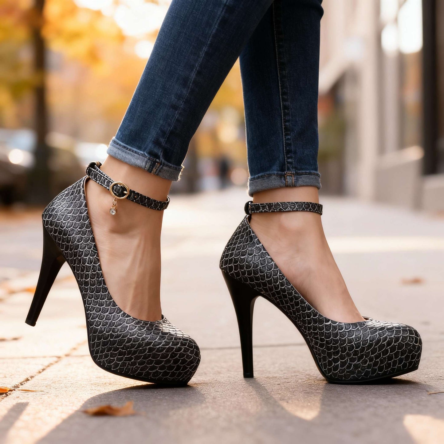 Women's Snake-Embossed Tapered Heel Heels Corvine