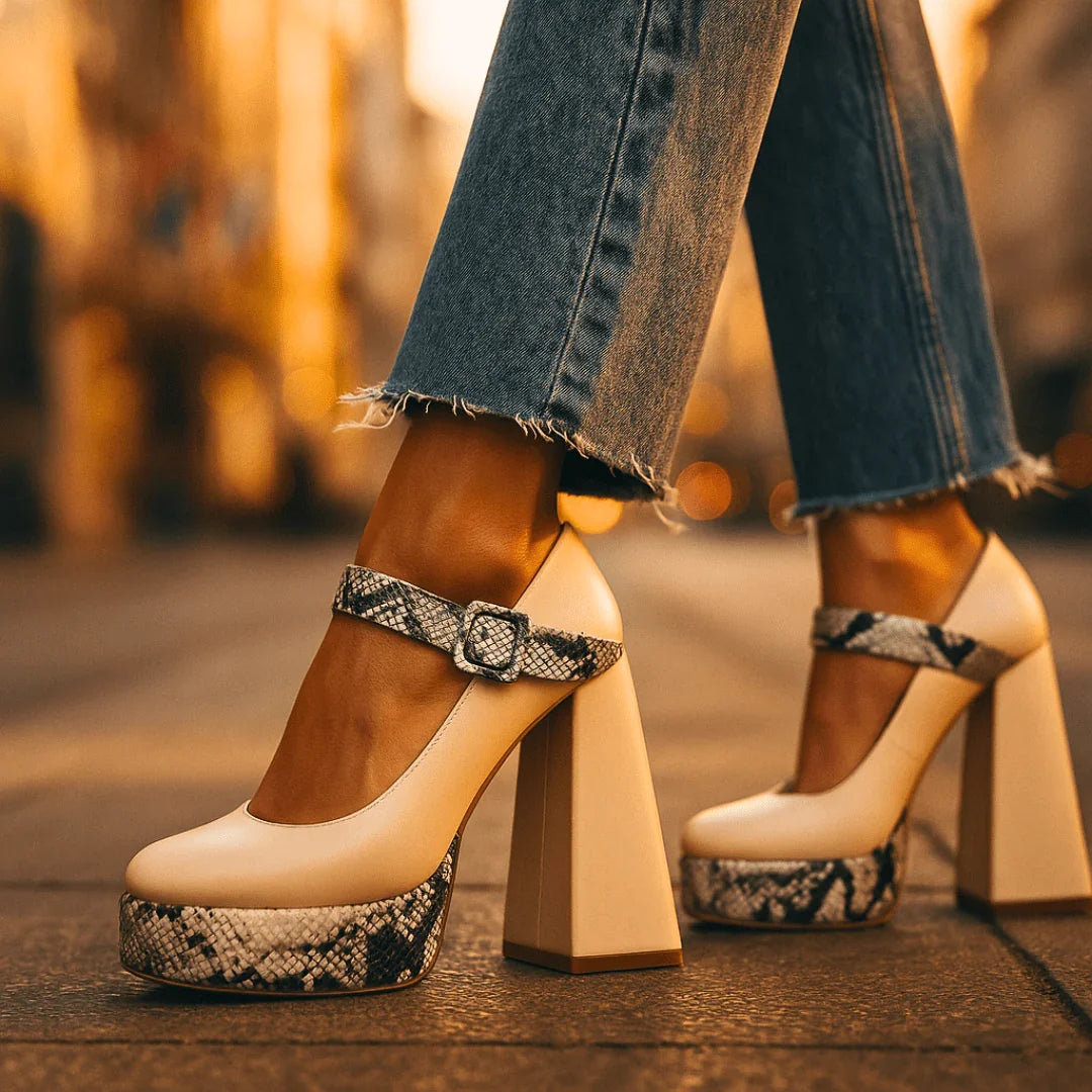 Women's Snakeskin Design Platform Heels Corvine