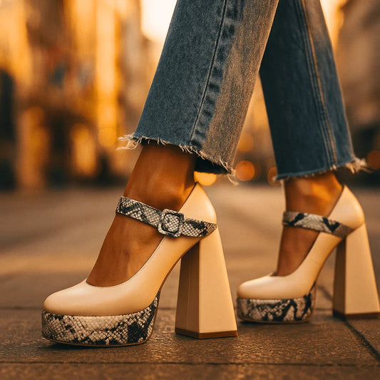 Women's Snakeskin Design Platform Heels Corvine