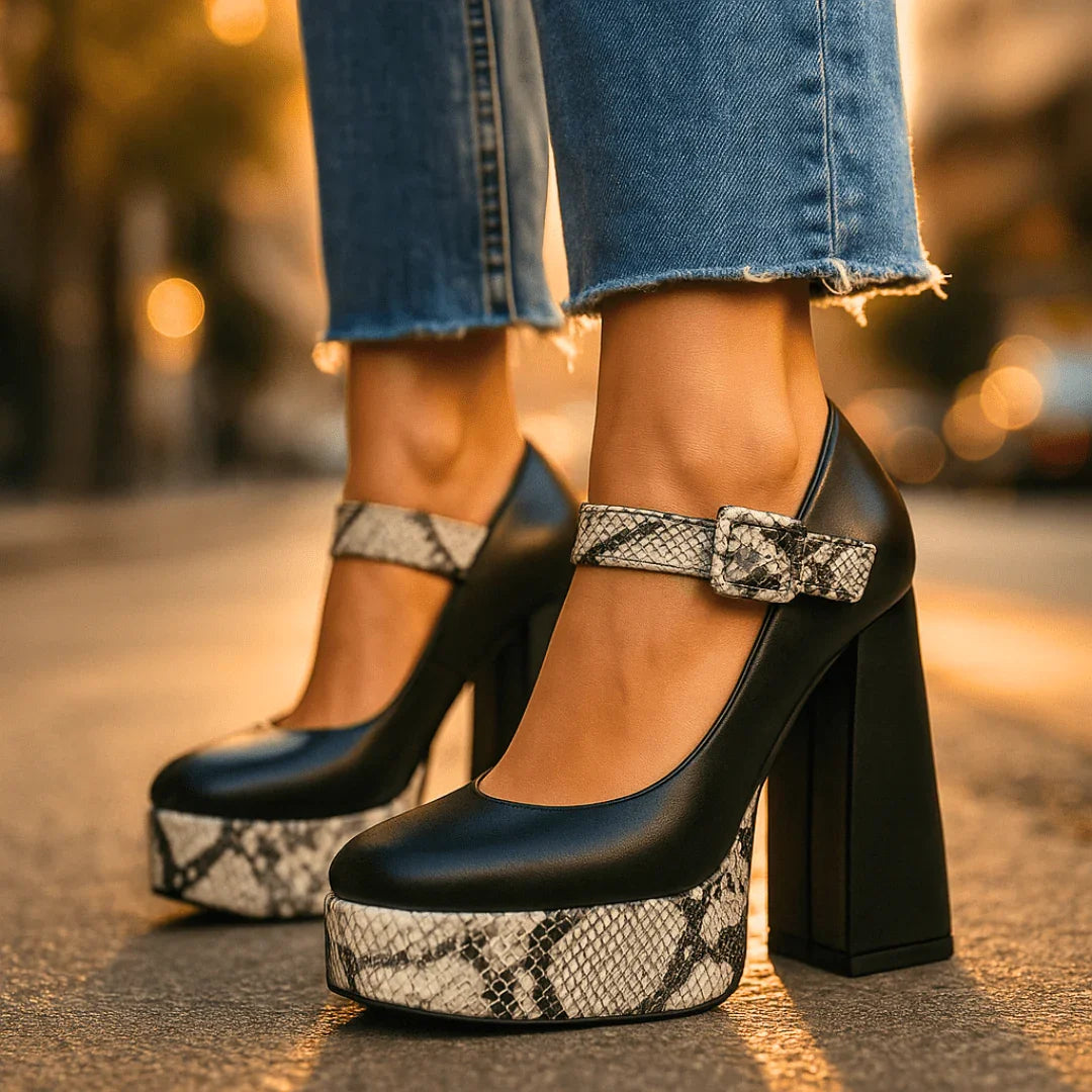 Women's Snakeskin Design Platform Heels Corvine