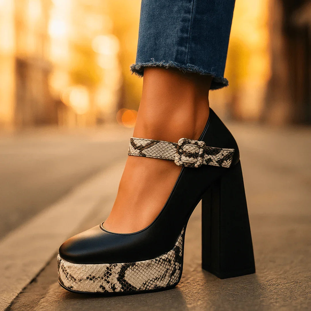 Women's Snakeskin Design Platform Heels Corvine