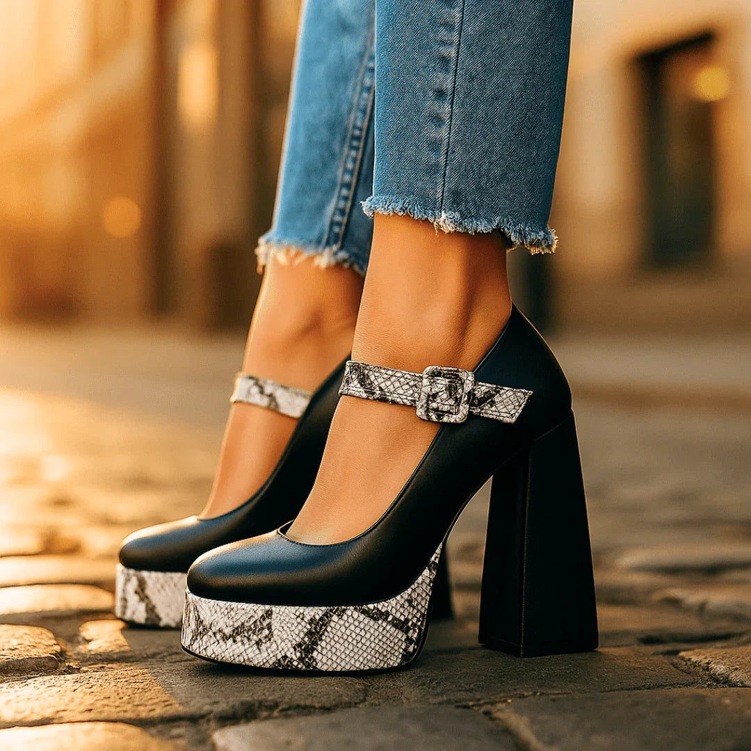 Women's Snakeskin Design Platform Heels Corvine