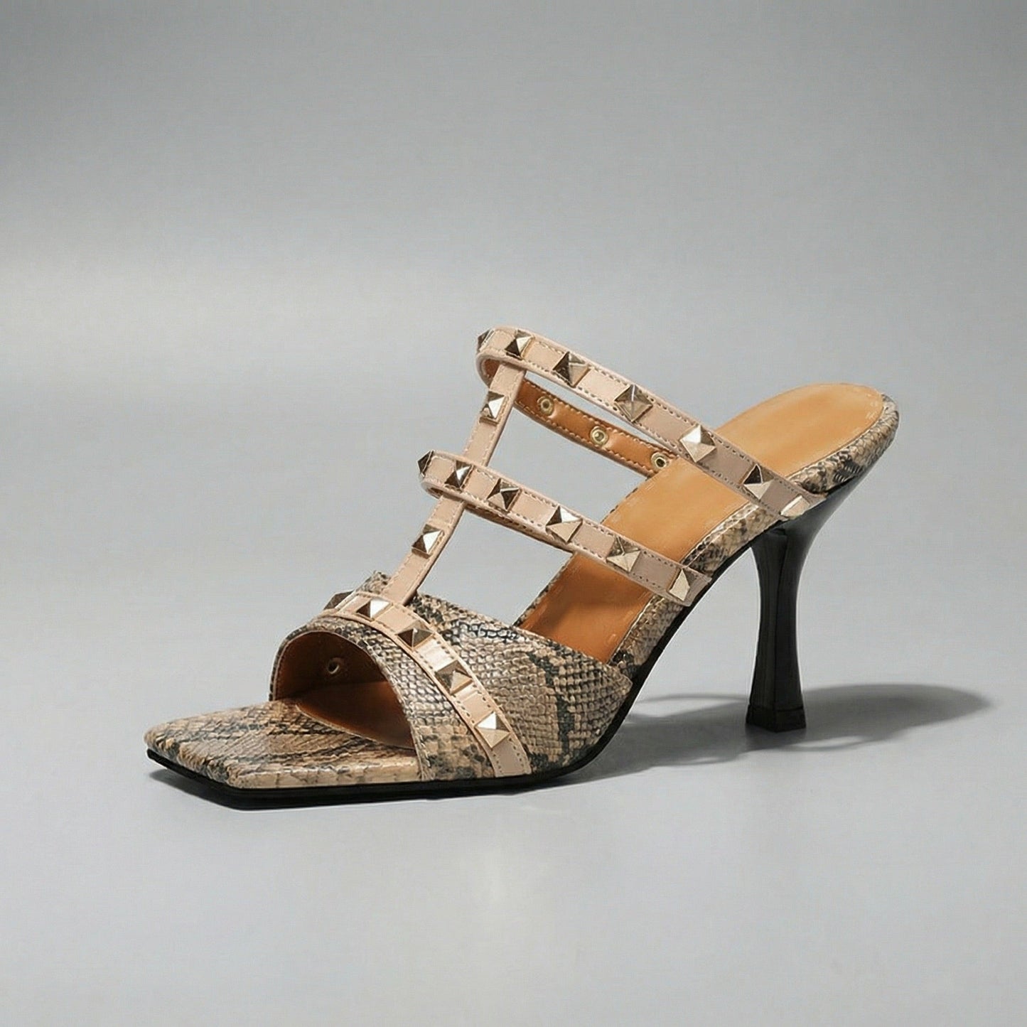 Women's Snakeskin Vegan Leather Mule Sandals Corvine