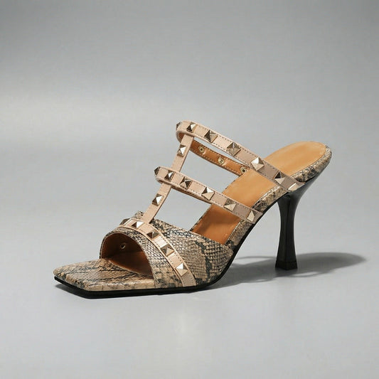Women's Snakeskin Vegan Leather Mule Sandals Corvine