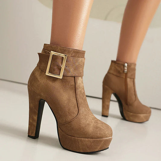 Women's Soft-Washed Denim Buckle Strap Boots Corvine